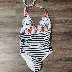 Floral and Striped Kids Swimsuit